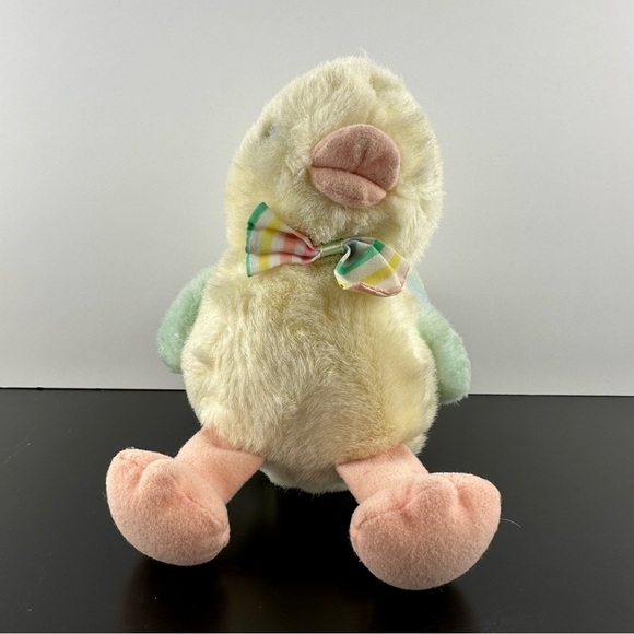 Vintage Eden Pastel Duck Plush Stuffed Animal Baby Duckling Rainbow Bow Tie 90s - Picture 2 of 7